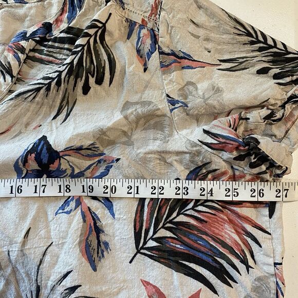 CJ Banks Linen Blend Top Womens 3X Shirt Floral Botanical Short Sleeve Button Up - Picture 7 of 10